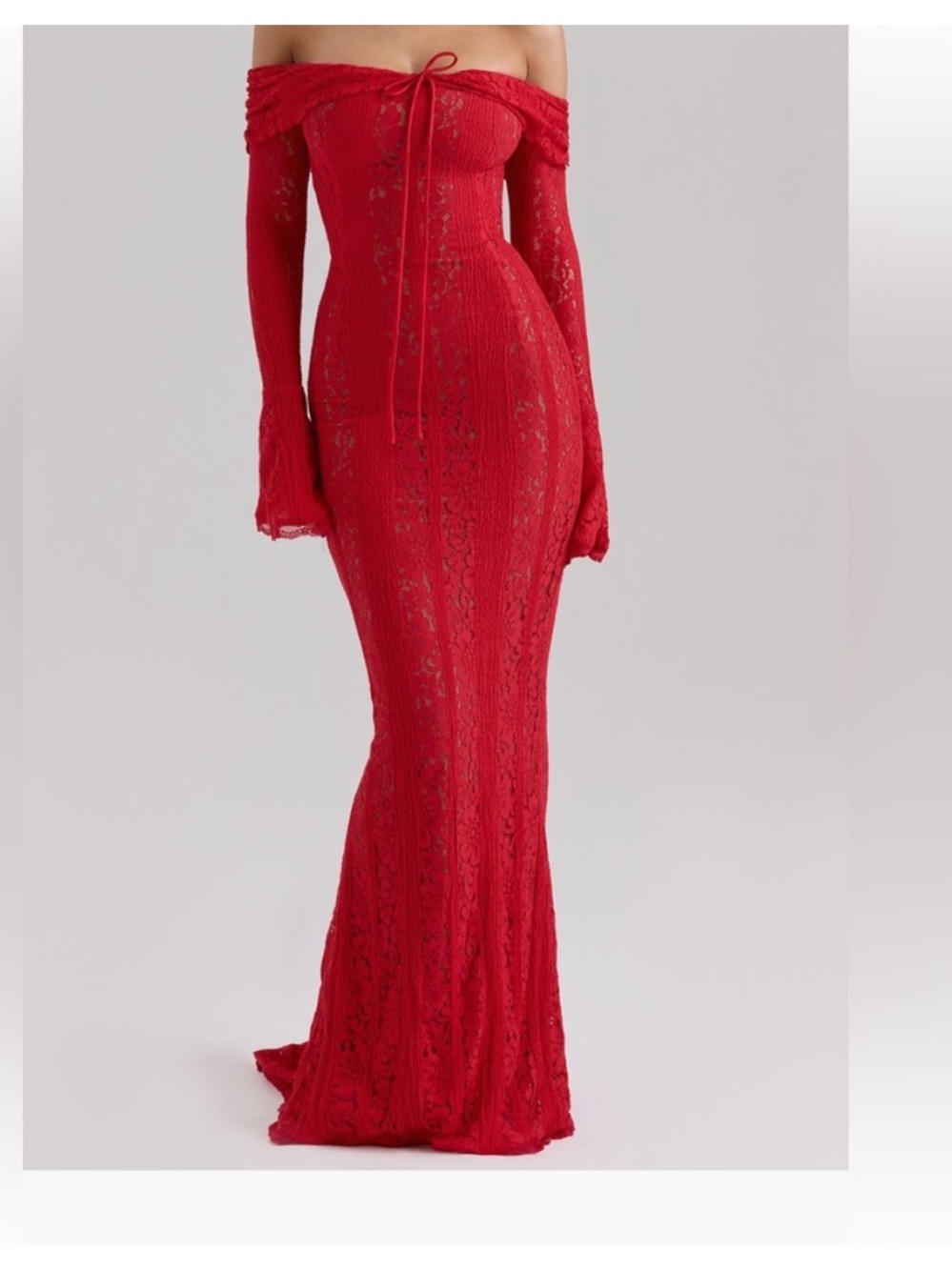 HOUSE OF CB Belle Off the Shoulder Long Sleeve lace Mermaid Dress Small